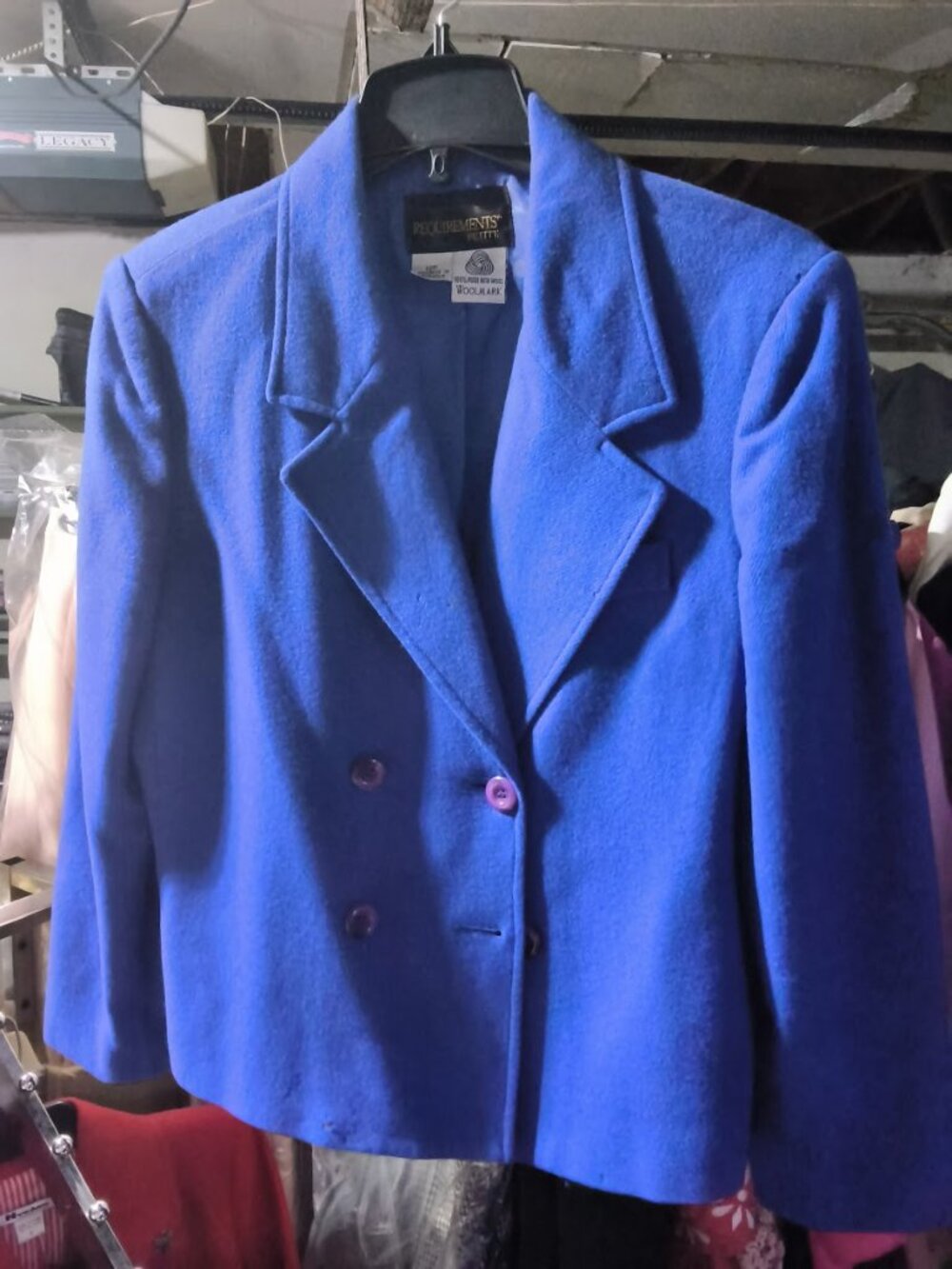 Requirements Petite Blue Wool Blazer 12P Woolmark Structured Jacket-VINTAGE